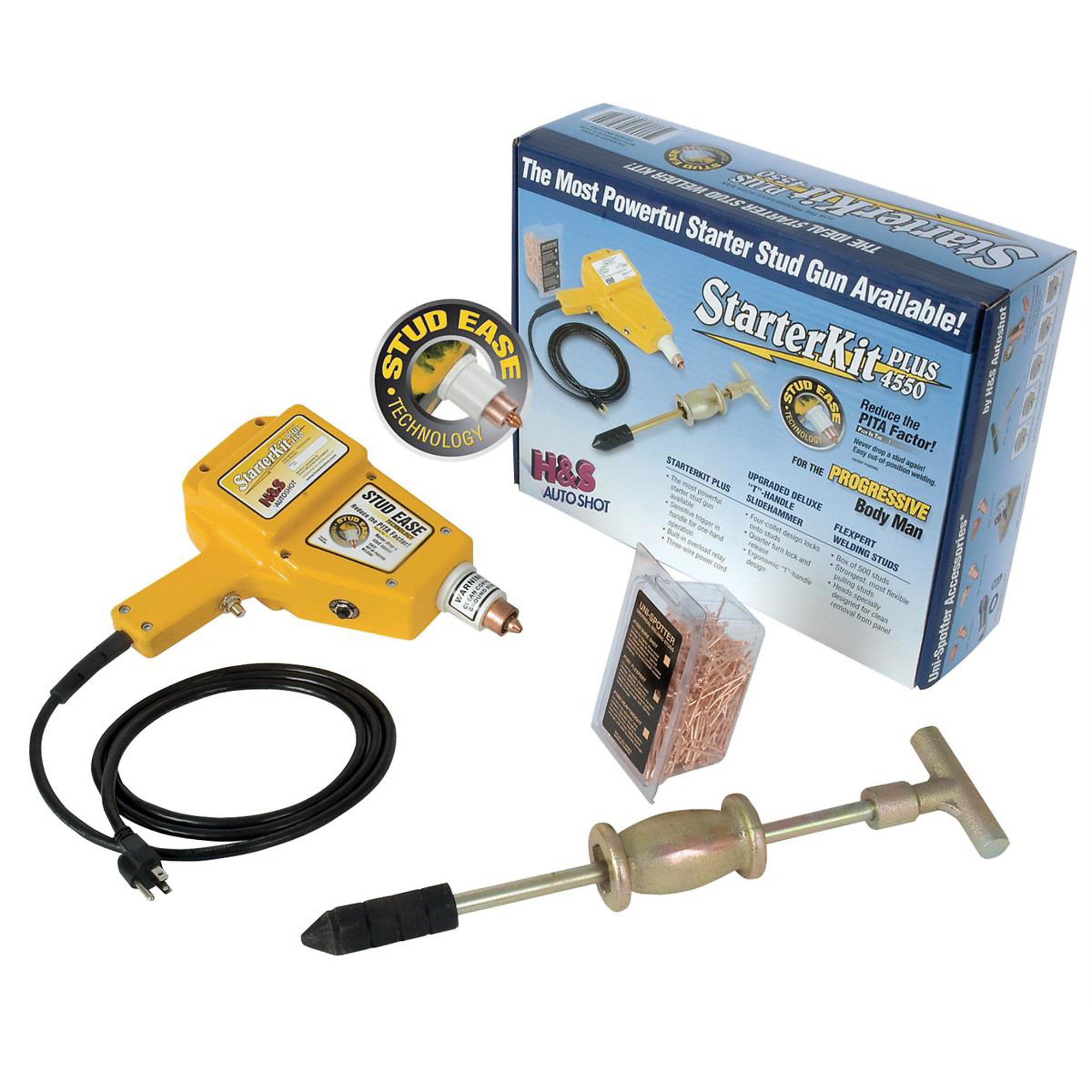 H&S AutoShot Uni-Spotter Starter Plus Spot Weld Kit — 2000 Amp, Includes Stud Gun, Slide Hammer, Studs, Model# HSA4550